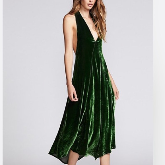 velvet midi dress green
